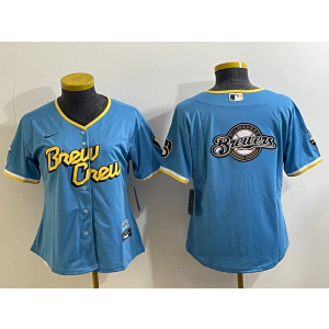 MLB Brewers Blank Blue 2021 City Connect Baseball Logo Nike Cool Base Women Jersey