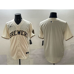 MLB Brewers Blank Cream Nike Cool Base Men Jersey