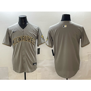 MLB Brewers Blank Grey Nike Cool Base Men Jersey
