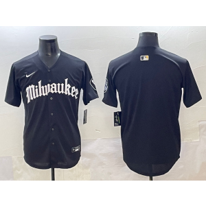MLB Brewers Blank New Black Nike Cool Base Men Jersey