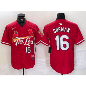 MLB Cardinals 16 Gorman Red 2024 City Connect Nike Cool Base Men Jersey MLB Cardinals 16 Gorman Red 2024 City Connect Nike Cool Base Men Jersey