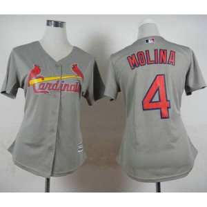 MLB Cardinals 4 Yadier Molina Grey Road Women Jersey MLB Cardinals 4 Yadier Molina Grey Road Women Jersey