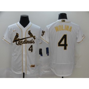 MLB Cardinals 4 Yadier Molina White Gold Nike Cool Base Men Jersey