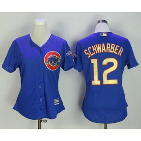 MLB Cubs 12 Kyle Schwarber Blue World Series Champions Gold Program Cool Base Women Jersey MLB Cubs 12 Kyle Schwarber Blue World Series Champions Gold Program Cool Base Women Jersey