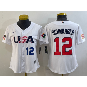 MLB Cubs 12 Kyle Schwarber White 2023 World Baseball Classic Women Jersey MLB Cubs 12 Kyle Schwarber White 2023 World Baseball Classic Women Jersey