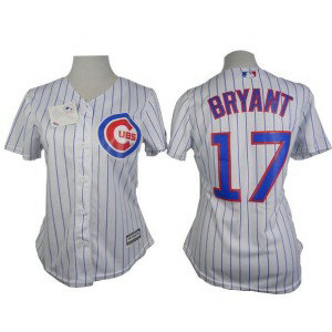 MLB Cubs 17 Kris Bryant White with Blue Strip Fashion Women Jersey MLB Cubs 17 Kris Bryant White with Blue Strip Fashion Women Jersey