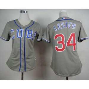 MLB Cubs 34 Jon Lester Grey Alternate Road Women Jersey MLB Cubs 34 Jon Lester Grey Alternate Road Women Jersey