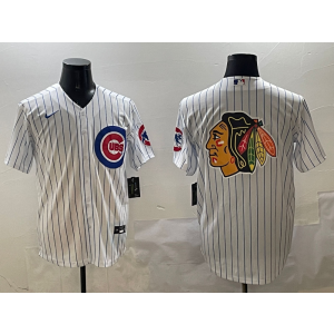 MLB Cubs Blank Blackhawks Logo White Nike Cool Base Men Jersey MLB Cubs Blank Blackhawks Logo White Nike Cool Base Men Jersey