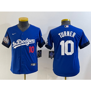 MLB Dodgers 10 Justin Turner Blue City 2024 World Series Nike Cool Base Youth Jersey MLB Dodgers 10 Justin Turner Blue City 2024 World Series Nike Cool Base Youth Jersey