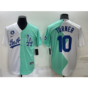 MLB Dodgers 10 Justin Turner White Green Cool Base Split Men Jersey MLB Dodgers 10 Justin Turner White Green Cool Base Split Men Jersey