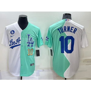 MLB Dodgers 10 Justin Turner White Green Gold Nike Cool Base Split Men Jersey MLB Dodgers 10 Justin Turner White Green Gold Nike Cool Base Split Men Jersey