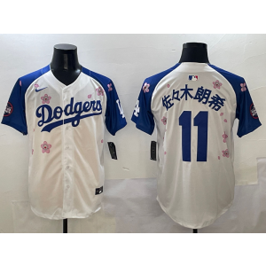 MLB Dodgers 11 佐佐木朗希 White Blue 2025 Tokyo Series Nike Cool Base Men Jersey MLB Dodgers 11 佐佐木朗希 White Blue 2025 Tokyo Series Nike Cool Base Men Jersey