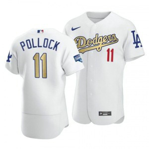 MLB Dodgers 11 A.J. Pollock White Gold Championship FlexBase Men Jersey MLB Dodgers 11 A.J. Pollock White Gold Championship FlexBase Men Jersey