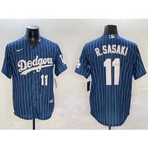 MLB Dodgers 11 R.Sasaki Blue Stripe Nike Cool Base Men Jersey MLB Dodgers 11 R.Sasaki Blue Stripe Nike Cool Base Men Jersey