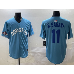 MLB Dodgers 11 R.Sasaki Light Blue Nike Cool Base Men Jersey MLB Dodgers 11 R.Sasaki Light Blue Nike Cool Base Men Jersey