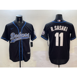 MLB Dodgers 11 R.Sasaki White Black Nike Cool Base Men Jersey MLB Dodgers 11 R.Sasaki White Black Nike Cool Base Men Jersey