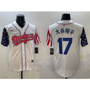 MLB Dodgers 17 大谷翔平 White USA Flag Nike Cool Base Men Jersey MLB Dodgers 17 大谷翔平 White USA Flag Nike Cool Base Men Jersey