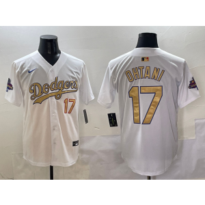 MLB Dodgers 17 Shohei Ohtani 2025 White Gold Collection Nike Cool Base Men Jersey MLB Dodgers 17 Shohei Ohtani 2025 White Gold Collection Nike Cool Base Men Jersey