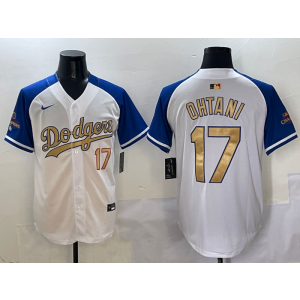 MLB Dodgers 17 Shohei Ohtani 2025 White Gold Collection Nike Cool Base Men Jersey MLB Dodgers 17 Shohei Ohtani 2025 White Gold Collection Nike Cool Base Men Jersey
