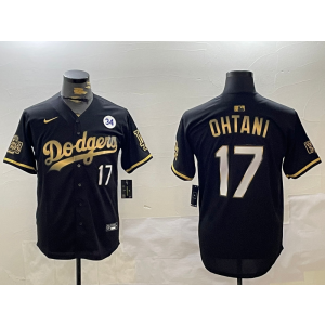 MLB Dodgers 17 Shohei Ohtani Black Gold 2024 World Series Nike Cool Base Men Jersey with 34 Patch MLB Dodgers 17 Shohei Ohtani Black Gold 2024 World Series Nike Cool Base Men Jersey with 34 Patch