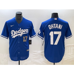 MLB Dodgers 17 Shohei Ohtani Blue Gold Nike Cool Base Men Jersey MLB Dodgers 17 Shohei Ohtani Blue Gold Nike Cool Base Men Jersey