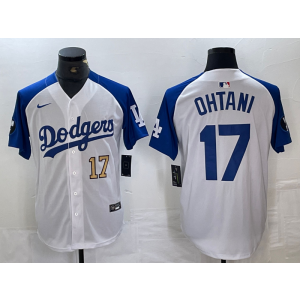 MLB Dodgers 17 Shohei Ohtani Blue White Gold Nike Cool Base Men Jersey MLB Dodgers 17 Shohei Ohtani Blue White Gold Nike Cool Base Men Jersey