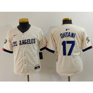 MLB Dodgers 17 Shohei Ohtani Cream 2024 City Connect Nike Cool Base Youth Jersey MLB Dodgers 17 Shohei Ohtani Cream 2024 City Connect Nike Cool Base Youth Jersey