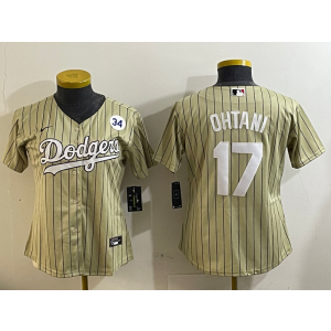 MLB Dodgers 17 Shohei Ohtani Cream Nike Cool Base Women Jersey with 34 Patch MLB Dodgers 17 Shohei Ohtani Cream Nike Cool Base Women Jersey with 34 Patch