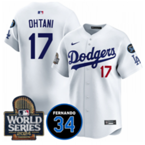 MLB Dodgers 17 Shohei Ohtani White 2024 2024 World Series Nike Cool Base Men Jersey with 34 Patch MLB Dodgers 17 Shohei Ohtani White 2024 2024 World Series Nike Cool Base Men Jersey with 34 Patch