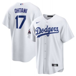 MLB Dodgers 17 Shohei Ohtani White 2024 World Series Champions Cool Base Men Jersey MLB Dodgers 17 Shohei Ohtani White 2024 World Series Champions Cool Base Men Jersey
