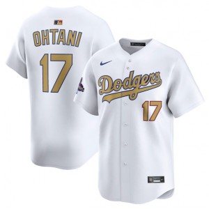 MLB Dodgers 17 Shohei Ohtani White 2025 Gold Collection Nike Cool Base Men Jersey MLB Dodgers 17 Shohei Ohtani White 2025 Gold Collection Nike Cool Base Men Jersey