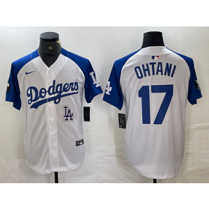 MLB Dodgers 17 Shohei Ohtani White Blue Nike Cool Base Men Jersey MLB Dodgers 17 Shohei Ohtani White Blue Nike Cool Base Men Jersey
