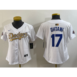 MLB Dodgers 17 Shohei Ohtani White Gold Champions Nike Cool Base Women Jersey MLB Dodgers 17 Shohei Ohtani White Gold Champions Nike Cool Base Women Jersey