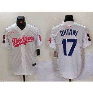 MLB Dodgers 17 Shohei Ohtani White Pink Nike Cool Base Men Jersey MLB Dodgers 17 Shohei Ohtani White Pink Nike Cool Base Men Jersey