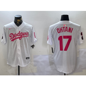 MLB Dodgers 17 Shohei Ohtani White Pink Nike Cool Base Men Jersey MLB Dodgers 17 Shohei Ohtani White Pink Nike Cool Base Men Jersey