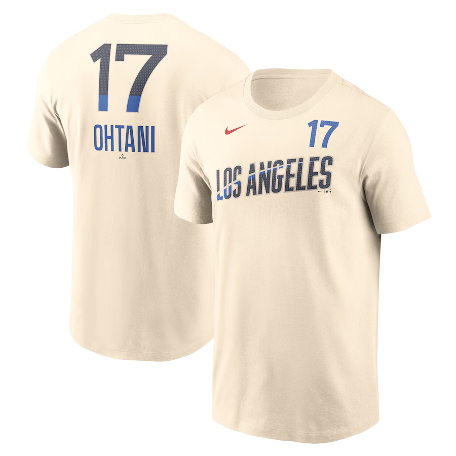 MLB Dodgers 17 Shohei Ohtani cream T-shirt