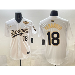 MLB Dodgers 18 Yamamoto White Black 2025 World Series Nike Cool Base Men Jersey MLB Dodgers 18 Yamamoto White Black 2025 World Series Nike Cool Base Men Jersey