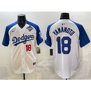 MLB Dodgers 18 Yamamoto White Blue 2025 World Series Champion Nike Cool Base Men Jersey MLB Dodgers 18 Yamamoto White Blue 2025 World Series Champion Nike Cool Base Men Jersey