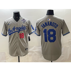 MLB Dodgers 18 Yamanoto Grey 2025 World Series Champion Nike Cool Base Men Jersey MLB Dodgers 18 Yamanoto Grey 2025 World Series Champion Nike Cool Base Men Jersey