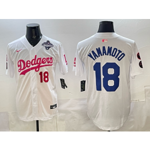 MLB Dodgers 18 Yamanoto White 2025 World Series Champion Nike Cool Base Men Jersey MLB Dodgers 18 Yamanoto White 2025 World Series Champion Nike Cool Base Men Jersey