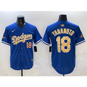 MLB Dodgers 18 Yoshinobu Yamamoto 2025 Blue Gold Collection Nike Cool Base Men Jersey MLB Dodgers 18 Yoshinobu Yamamoto 2025 Blue Gold Collection Nike Cool Base Men Jersey