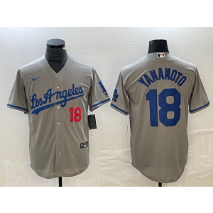 MLB Dodgers 18 Yoshinobu Yamamoto Grey Nike Cool Base Men Jersey MLB Dodgers 18 Yoshinobu Yamamoto Grey Nike Cool Base Men Jersey