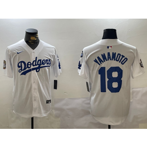 MLB Dodgers 18 Yoshinobu Yamamoto White 2024 World Series Nike Cool Base Men Jersey with 34 Patch MLB Dodgers 18 Yoshinobu Yamamoto White 2024 World Series Nike Cool Base Men Jersey with 34 Patch