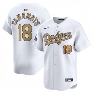 MLB Dodgers 18 Yoshinobu Yamamoto White 2025 Gold Collection Nike Cool Base Men Jersey MLB Dodgers 18 Yoshinobu Yamamoto White 2025 Gold Collection Nike Cool Base Men Jersey