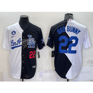 MLB Dodgers 22 Bad Bunny Black White Nike Cool Base Split Men Jersey MLB Dodgers 22 Bad Bunny Black White Nike Cool Base Split Men Jersey