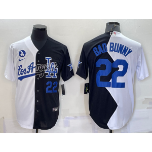 MLB Dodgers 22 Bad Bunny White Black Cool Base Split Men Jersey MLB Dodgers 22 Bad Bunny White Black Cool Base Split Men Jersey