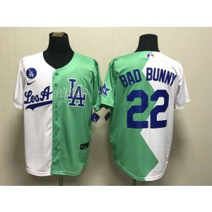 MLB Dodgers 22 Bad Bunny White Green Cool Base Split Men Jerseys MLB Dodgers 22 Bad Bunny White Green Cool Base Split Men Jerseys