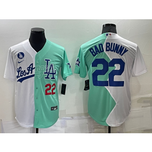 MLB Dodgers 22 Bad Bunny White Green Split Nike Cool Base Men Jersey MLB Dodgers 22 Bad Bunny White Green Split Nike Cool Base Men Jersey