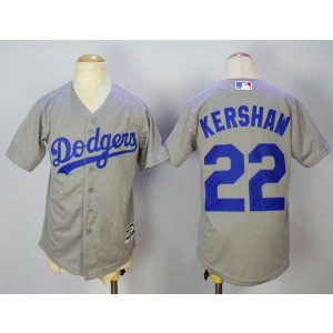MLB Dodgers 22 Clayton Kershaw Gray Cool Base Youth Jersey MLB Dodgers 22 Clayton Kershaw Gray Cool Base Youth Jersey