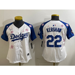 MLB Dodgers 22 Clayton Kershaw White Blue 2025 Tokyo Series Nike Cool Base Women Jersey MLB Dodgers 22 Clayton Kershaw White Blue 2025 Tokyo Series Nike Cool Base Women Jersey